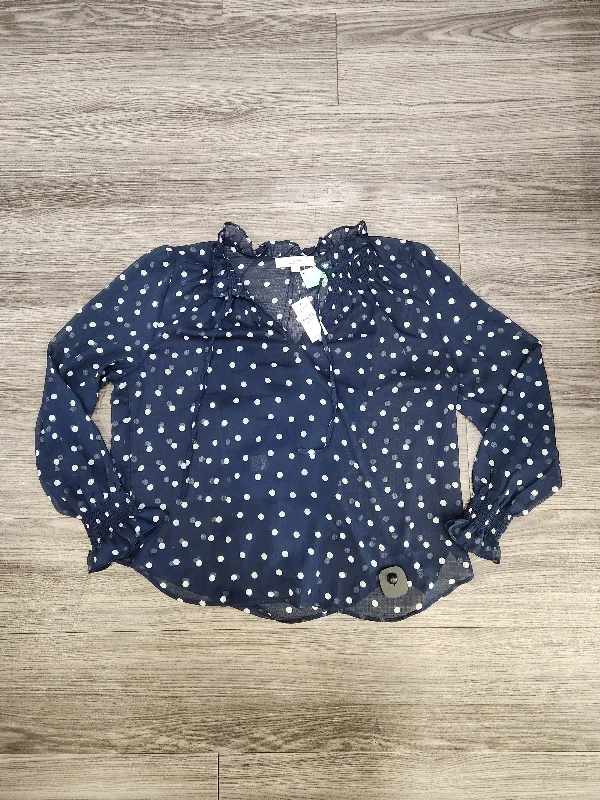 Women's Blouse with Boat CollarTop Long Sleeve By Loft In Polkadot Pattern, Size: L