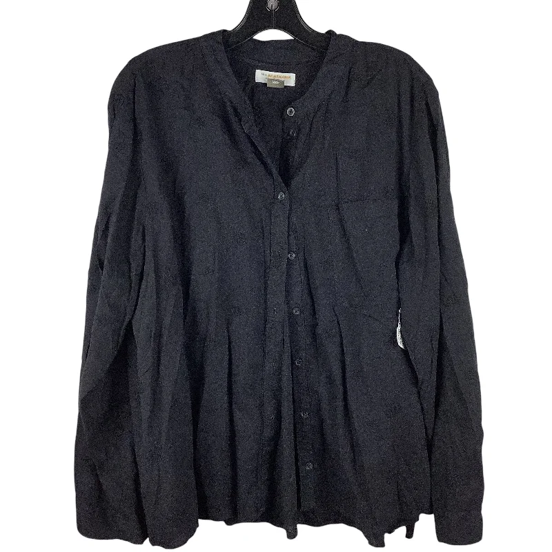 Women's Blouse with Cropped LengthTop Long Sleeve By Pilcro In Black, Size: Xl