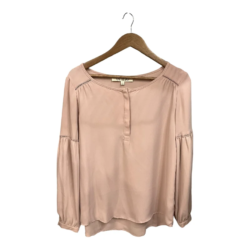 Women's Blouse with Peter Pan CollarTop Long Sleeve By Pink Rose In Pink, Size: L