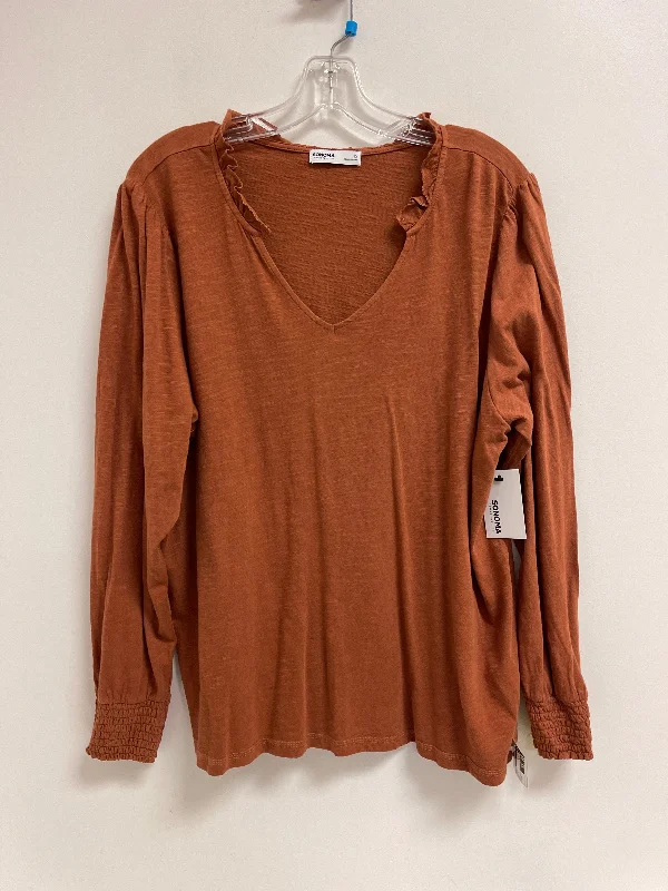 Women's Blouse with V-Shaped CollarTop Long Sleeve By Sonoma In Bronze, Size: 1x