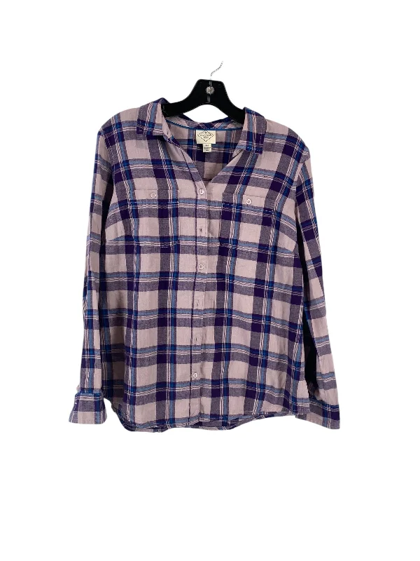 Women's Blouse with Rounded HemTop Long Sleeve By St Johns Bay In Plaid Pattern, Size: M