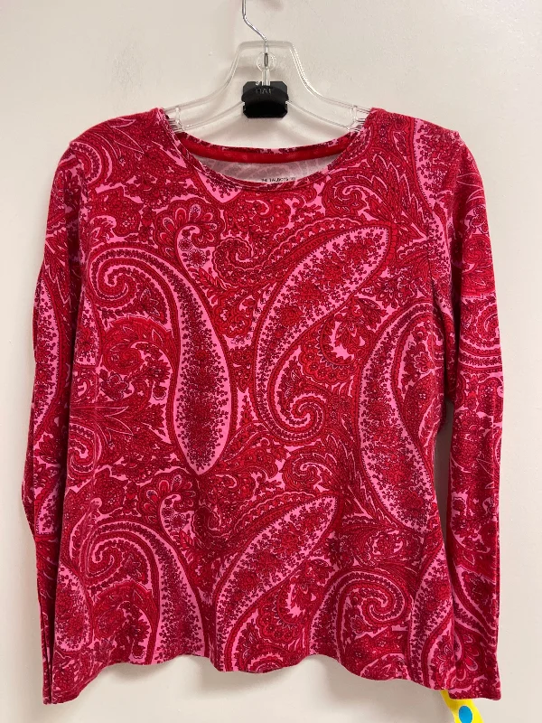 Women's Blouse with V-Shaped CollarTop Long Sleeve By Talbots In Red, Size: L