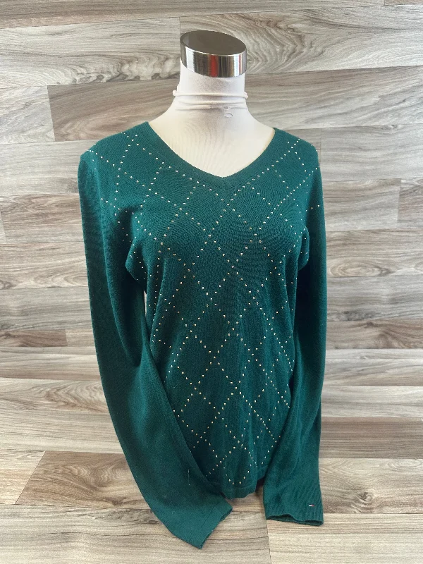 Women's Blouse with Wide CollarTop Long Sleeve By Tommy Hilfiger In Gold & Green, Size: M