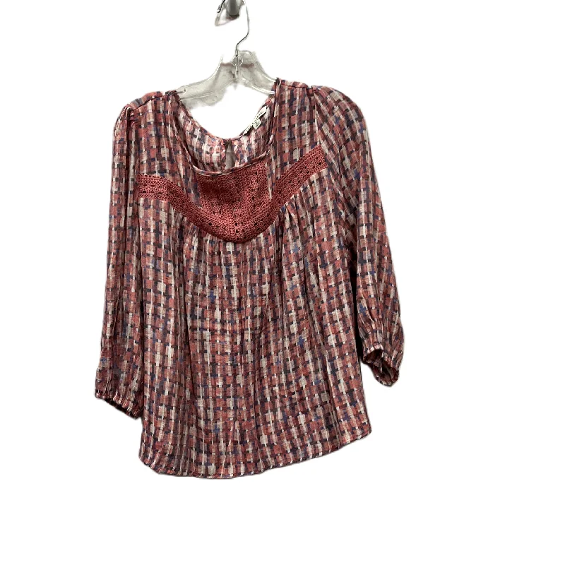 Women's Blouse with Keyhole CollarTop Long Sleeve By Zac And Rachel In Pink, Size: Xl