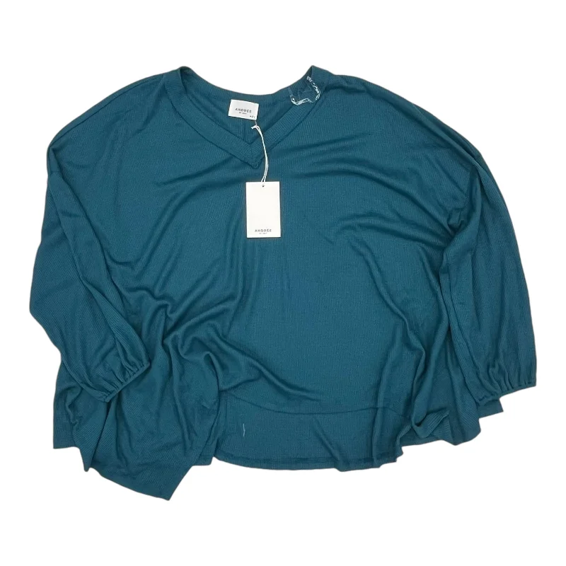 Women's Blouse with Rounded CollarTop Ls By Andree By Unit In Teal, Size:M