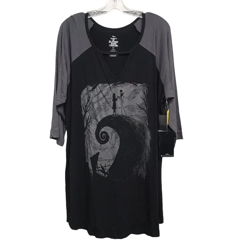 Women's V-Neck BlouseTop Ls By Disney Store In Black & Grey, Size:3X