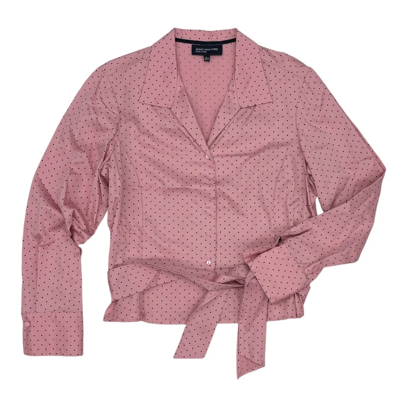 Women's Blouse with V-Shaped CollarTop Ls By Jones New York In Pink, Size:L