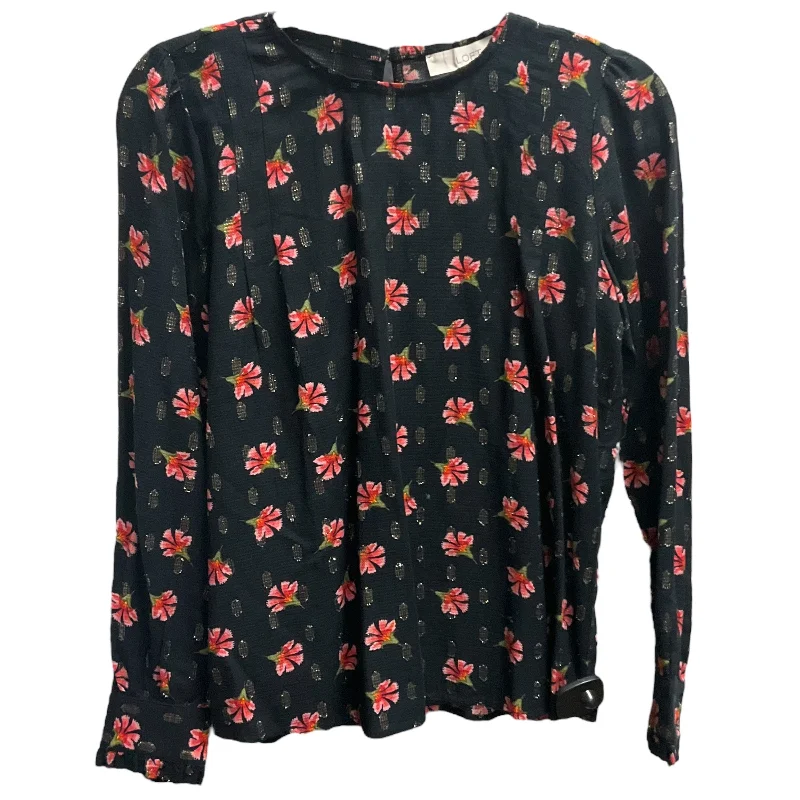 Women's Blouse with Peter Pan CollarTOP LS by LOFT In BLACK & PINK, Size: XS