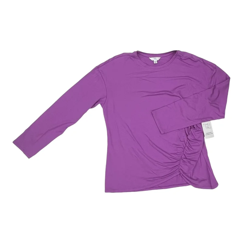 Women's Blouse with Peter Pan CollarTop Ls By Time And Tru In Purple, Size:L