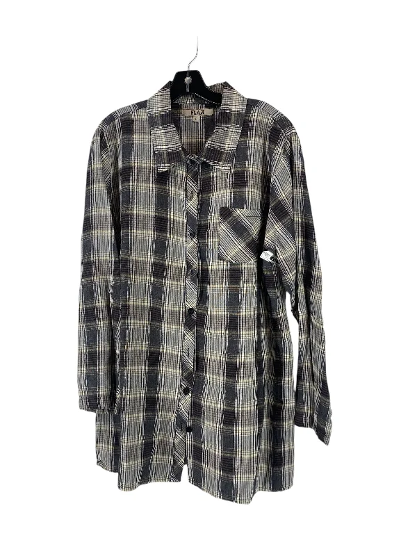 Women's Blouse with RufflesTunic Long Sleeve By Flax In Plaid Pattern, Size: L