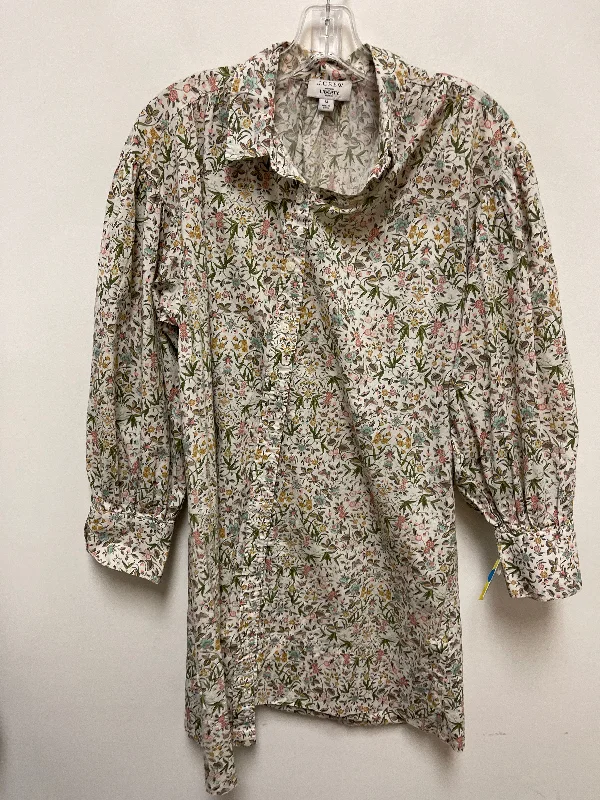 Women's Blouse with Narrow CollarTunic Long Sleeve By J. Crew In Floral Print, Size: M