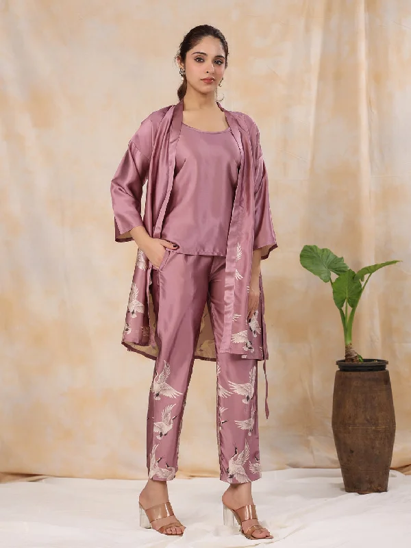 women's pajamas designed for sleep4Pcs Women Poly Satin Night Suit