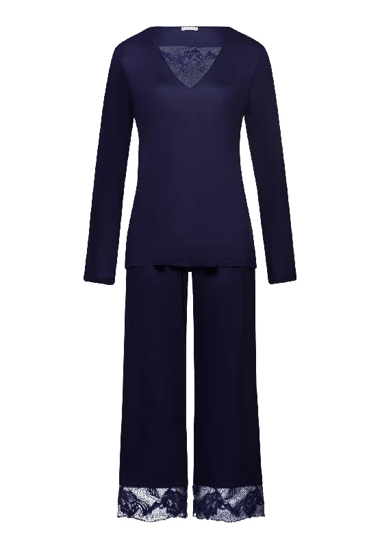 women's short sleeve pajama setsEva Lace Accented Crop Pajama Set | Evening Blue 74887-2621