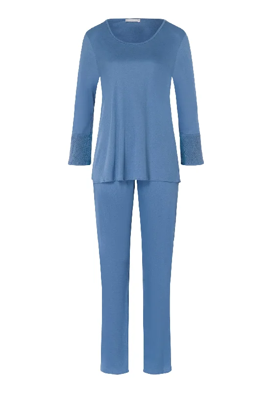 women's pajamas with drawstring waistAudrey Silk Blend Long Pajama Set | Dusty Blue 74919-2515