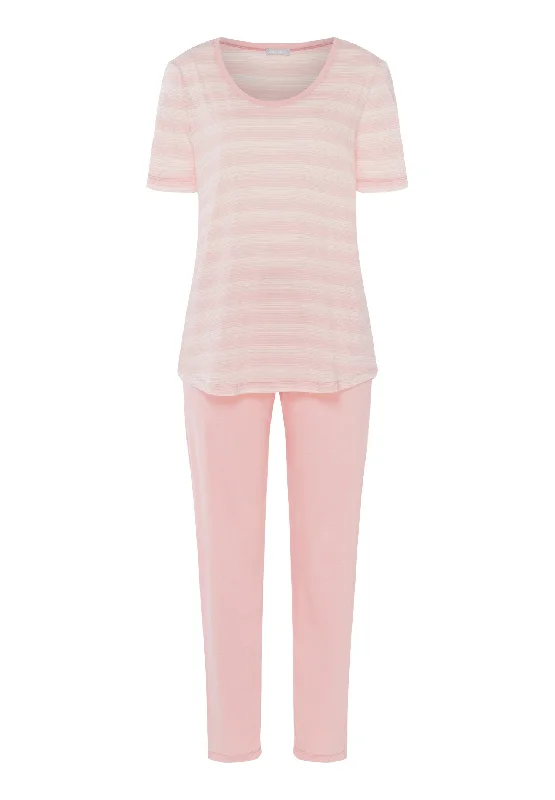 women's pajamas with lace trimLaura Soft Cotton Modal Long Pajama Set | Coral Stripes 77145-2881