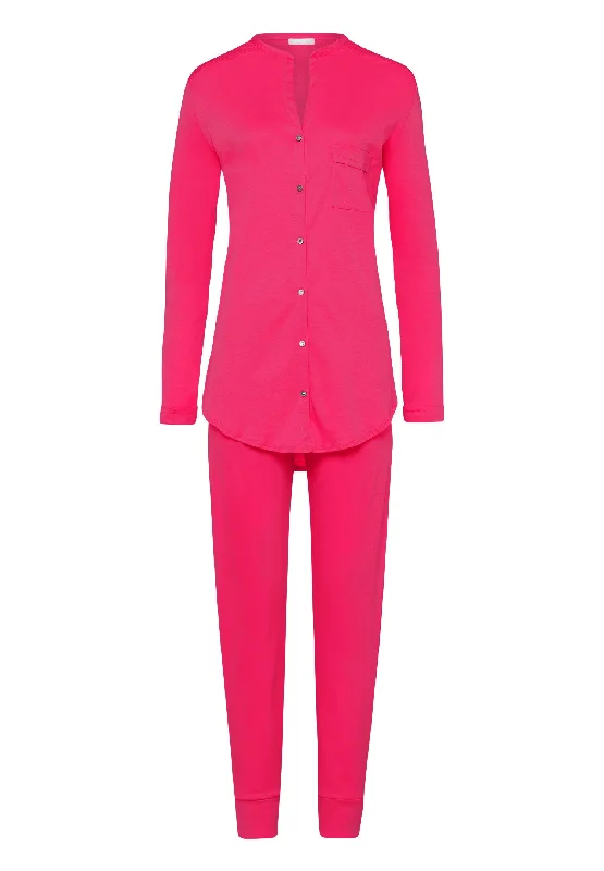 women's pajamas with built-in shortsPure Essence Button Front Soft Cotton Pajama Set | Fuchsia 77949-2462