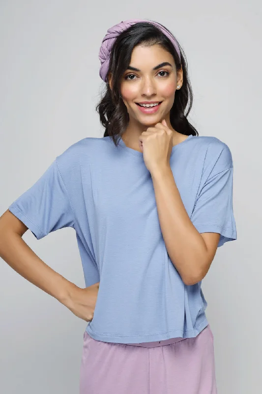 women's pajamas with a vintage lookCalming Blue Crop Top