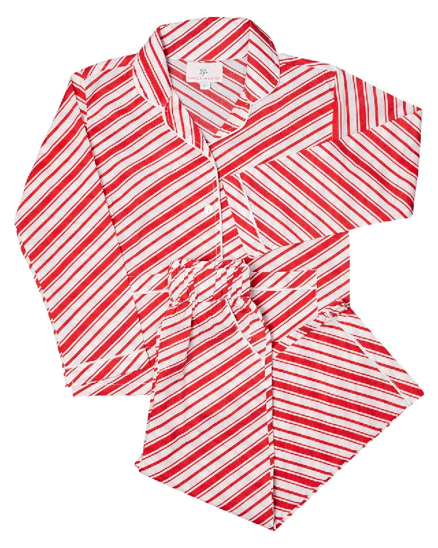 women's pajamas designed for those who believe in sweet dreams and cozy nights.Candy Cane Striped Button Down Pajamas- FINAL SALE