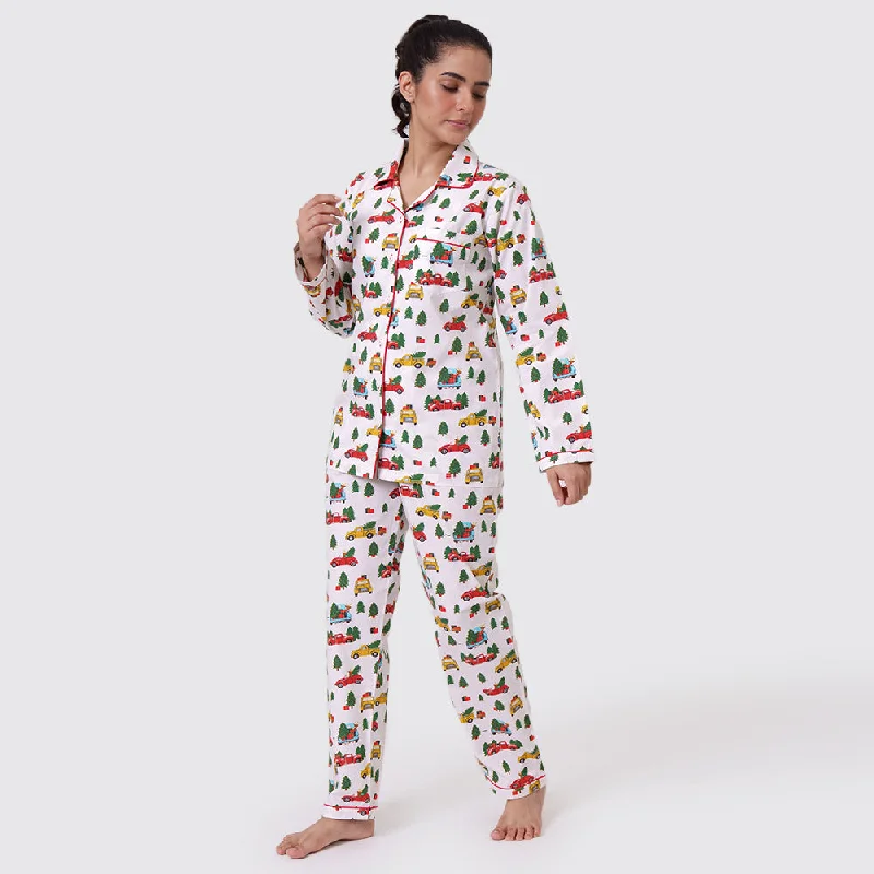 women's pajamas in solid colorsWomen Christmas Trucks Pajama Set