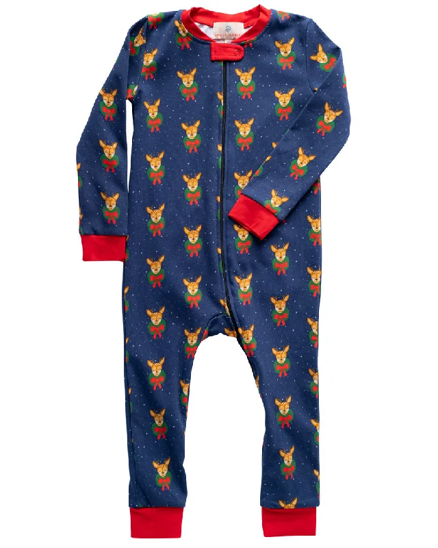 women's cotton pajama setsDasher, The Fun Reindeer Zip Up Pajamas- FINAL SALE