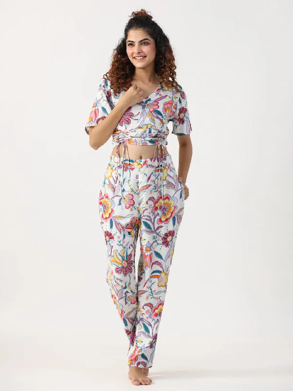 women's pajamas featuring animal printsFloral Printed  Night Suit set