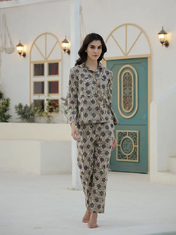 women's pajamas with a whimsical charmLeaf Printed Cotton Night Suit Set