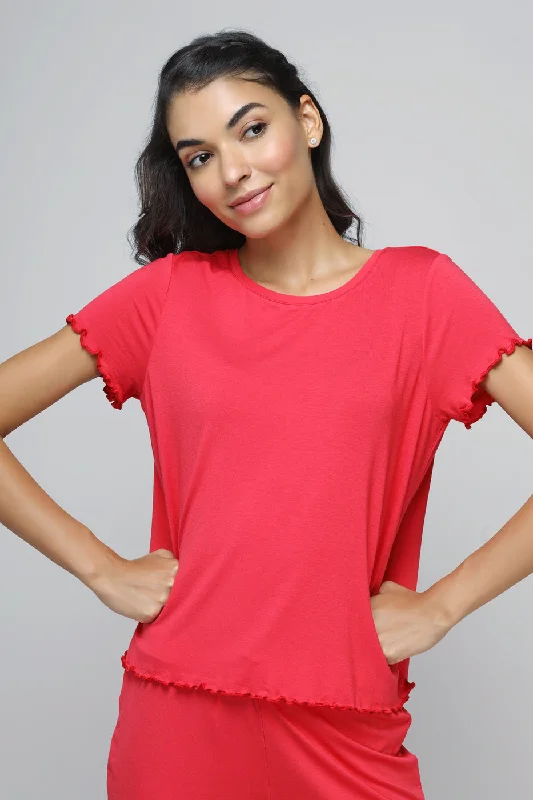 women's pajamas for winter warmthLove Red Frill Top