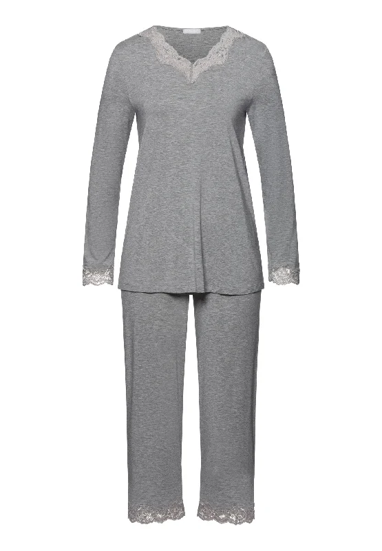 women's pajamas for a relaxing weekendNatural Elegance Lace Trim Cropped Pajama Set | Grey Melange 74833-958