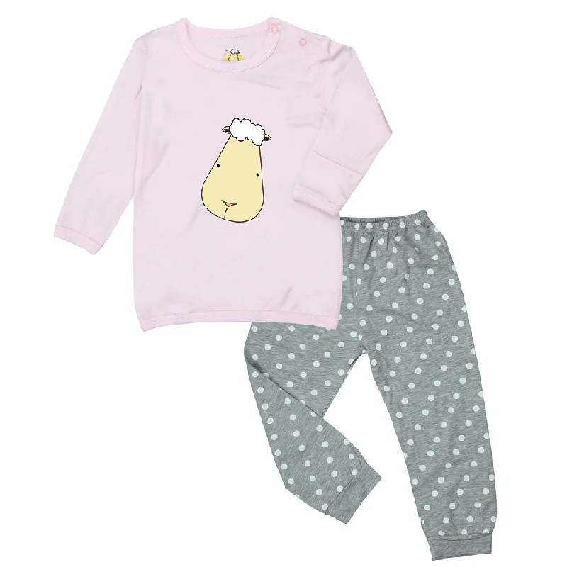 women's pajamas with hidden pocketsPyjamas Set Pink Big Face + Grey Polka Dot