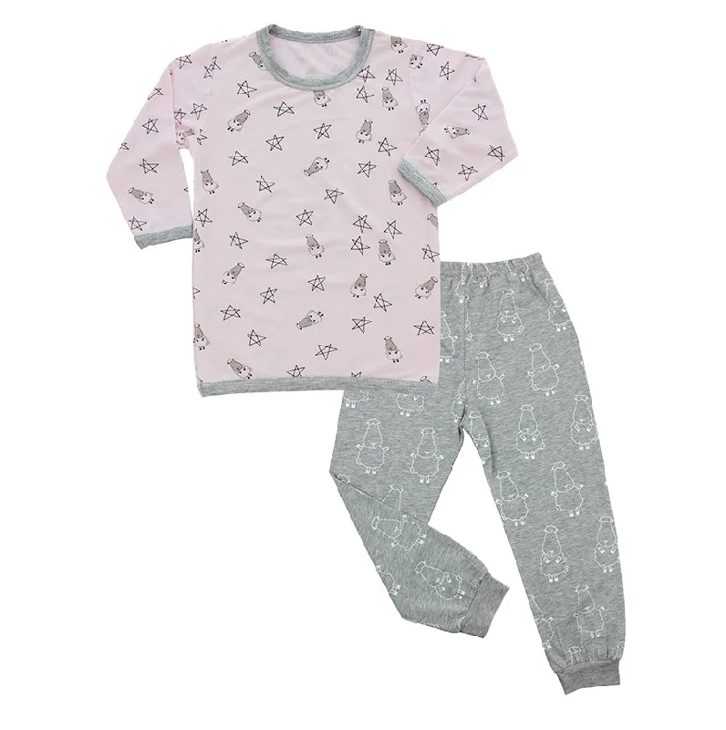 women's pajamas for winter warmthPyjamas Set Pink Small Sheep & Stars + Grey Big Sheepz