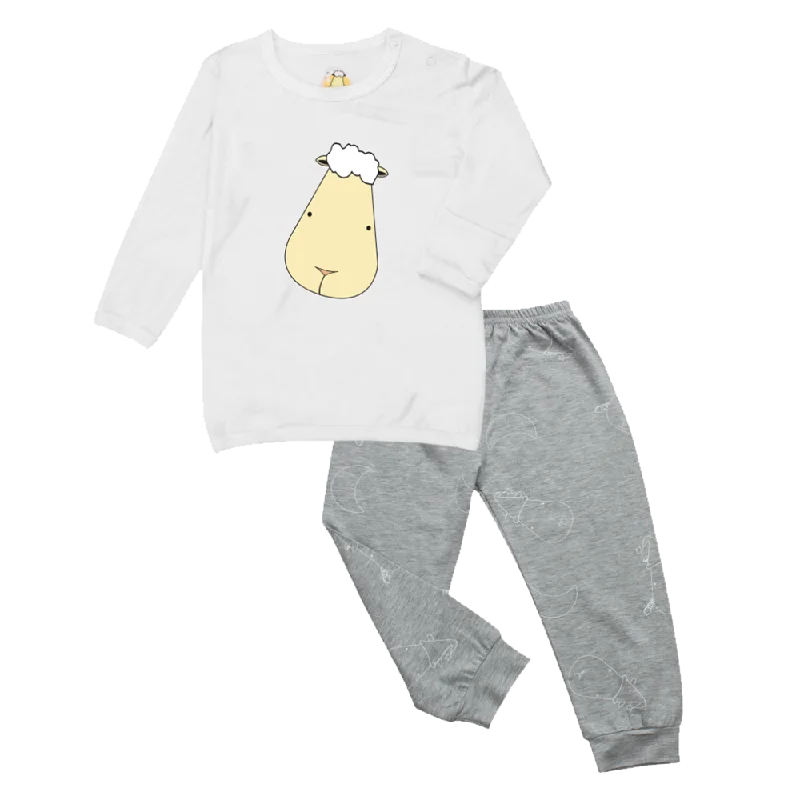 women's pajamas designed for sleepPyjamas Set White Big Face + Grey Big Moon & Sheepz