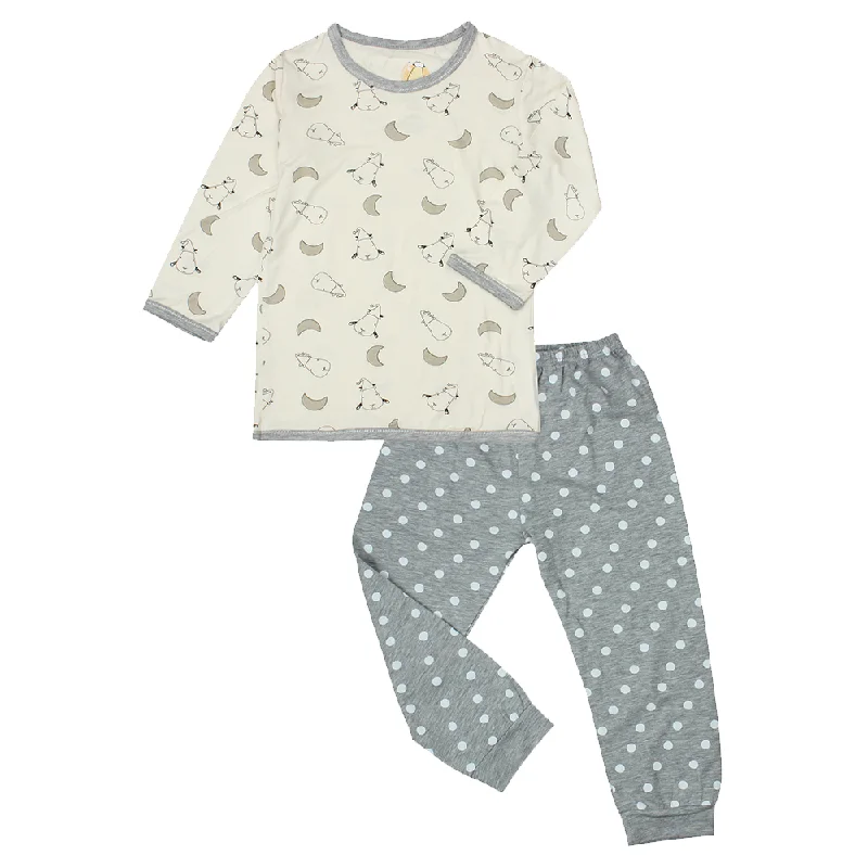 women's pajamas with pockets on legsPyjamas Set Yellow Small Moon & Sheepz + Grey Polka Dot