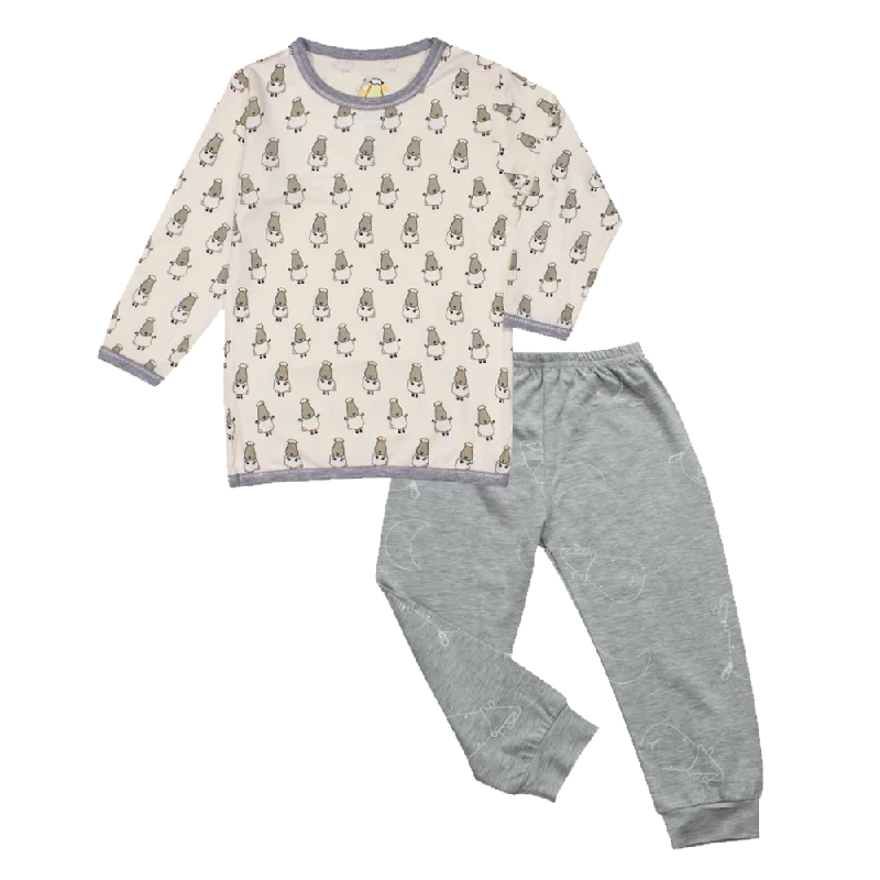 women's pajamas with adjustable waistbandsPyjamas Set Yellow Small Sheepz + Grey Big Moon & Sheepz