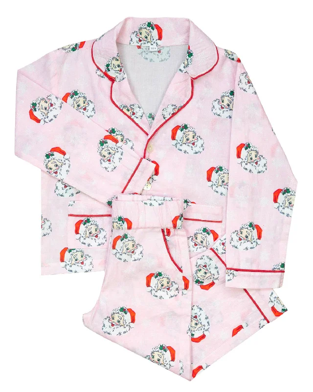 women's pajamas in soft, breathable materialsVintage Santa Pink Button Down Pajama Set