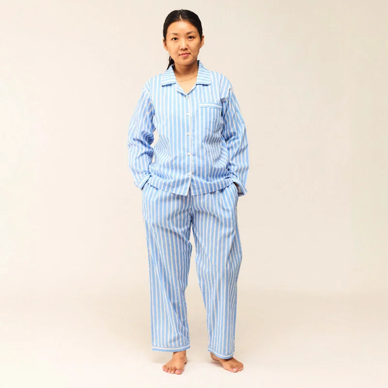 women's pajamas with a touch of elegance and sophisticationWomen Azure Striped Pajama Set