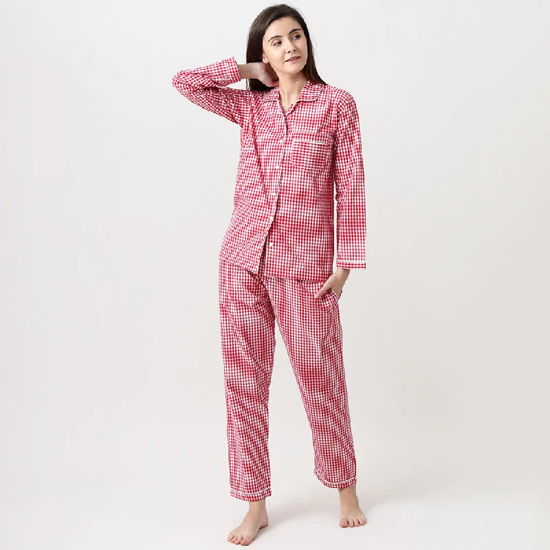 women's pajamas for those who cherish softnessWomen Classic Red Gingham Pajama Set