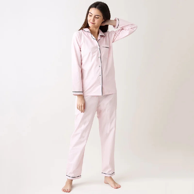 women's pajamas featuring floral embroideryWomen Classy Pink Pajama Set