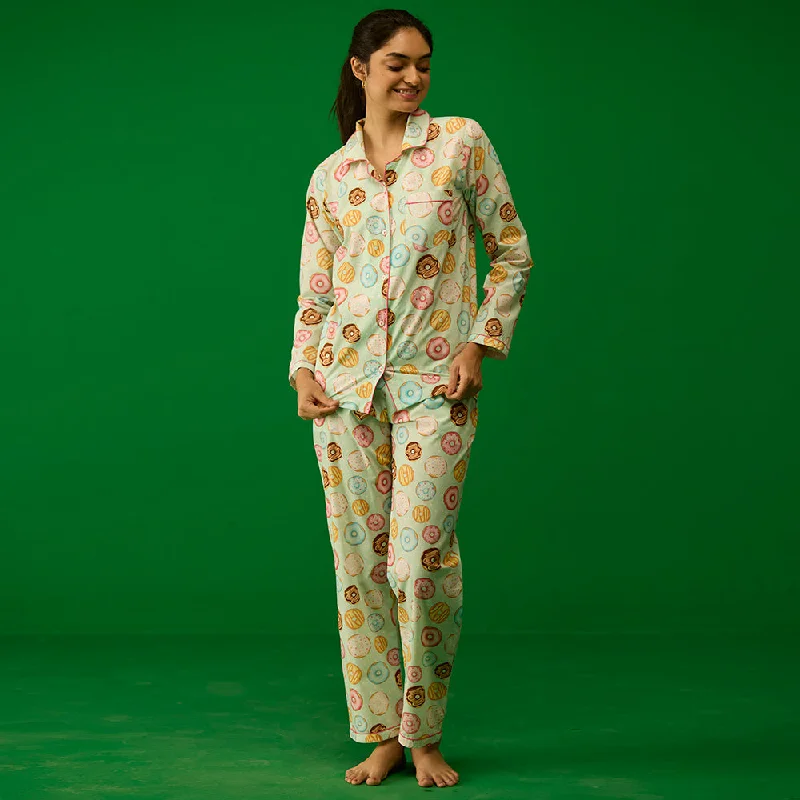 women's pajamas with adjustable waistbandsWomen Doughnut Aqua Pajama Set