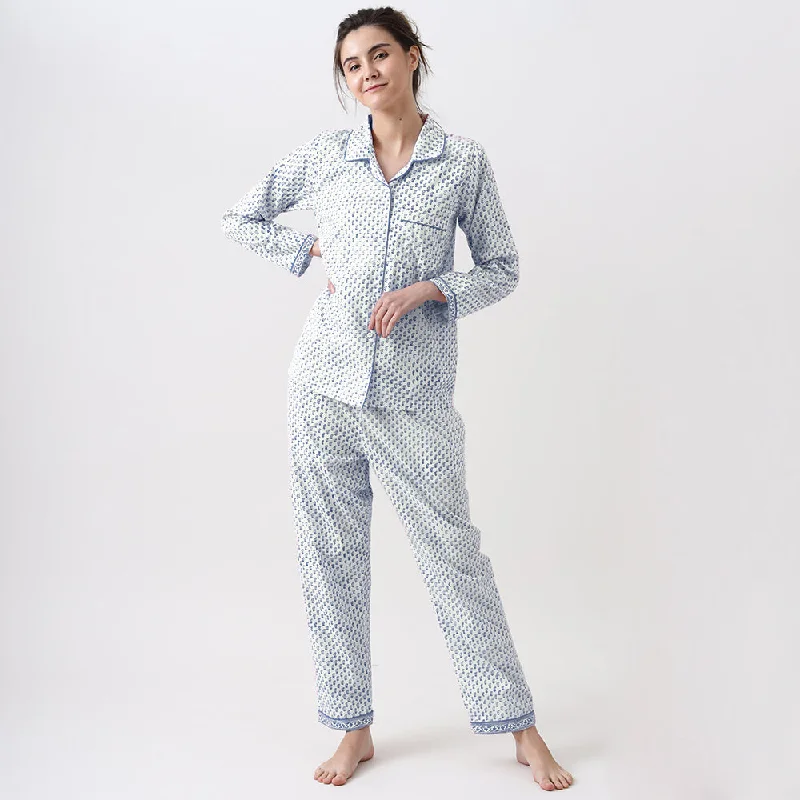 women's pajamas with a cozy, snug fit for ultimate comfortWomen Jade Blockprint Pajama Set (Indigo)