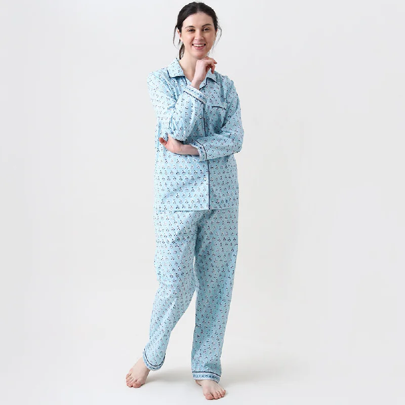 women's pajamas with a modern twistWomen Lily Blockprint Pajama Set (English Blue)