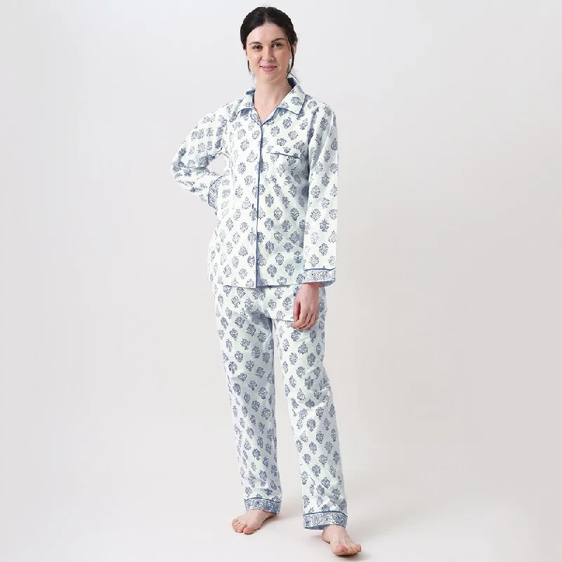 women's pajamas with a whimsical charmWomen Madison Blockprint Pajama Set (Indigo)