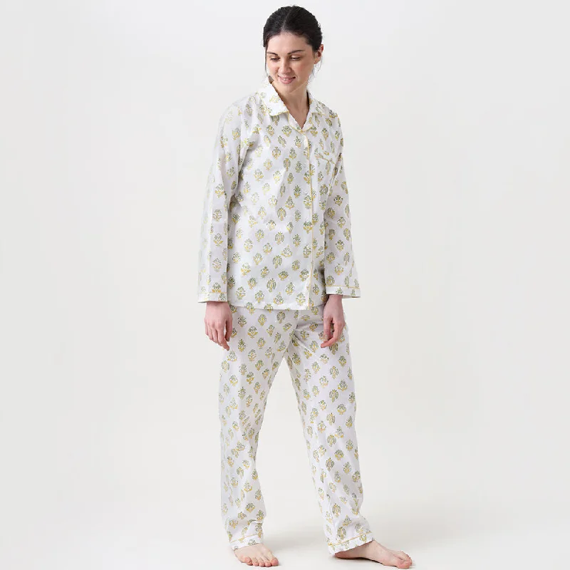 women's pajamas for a relaxing weekendWomen Madison Blockprint Pajama Set (Yellow)