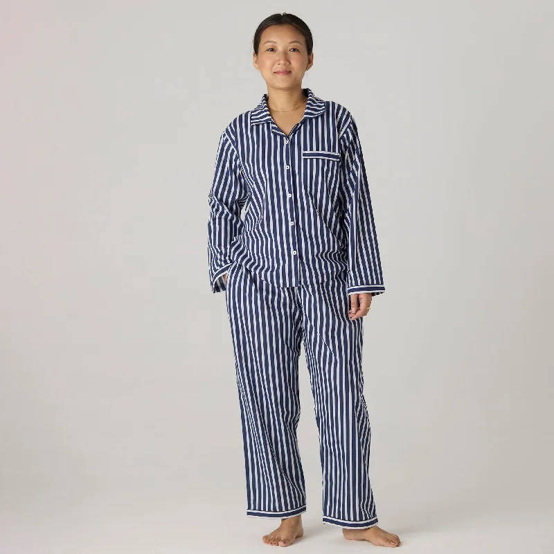 women's pajamas for campingWomen Navy Bold Striped Pajama Set