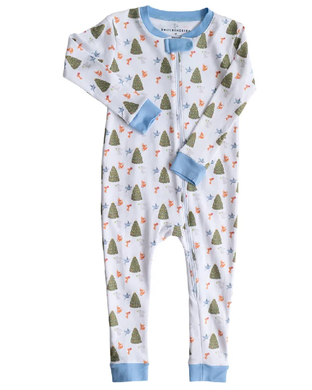 women's pajamas for those who seek ultimate relaxationWoodland Creatures Pima Cotton Zip Up Pajamas- FINAL SALE